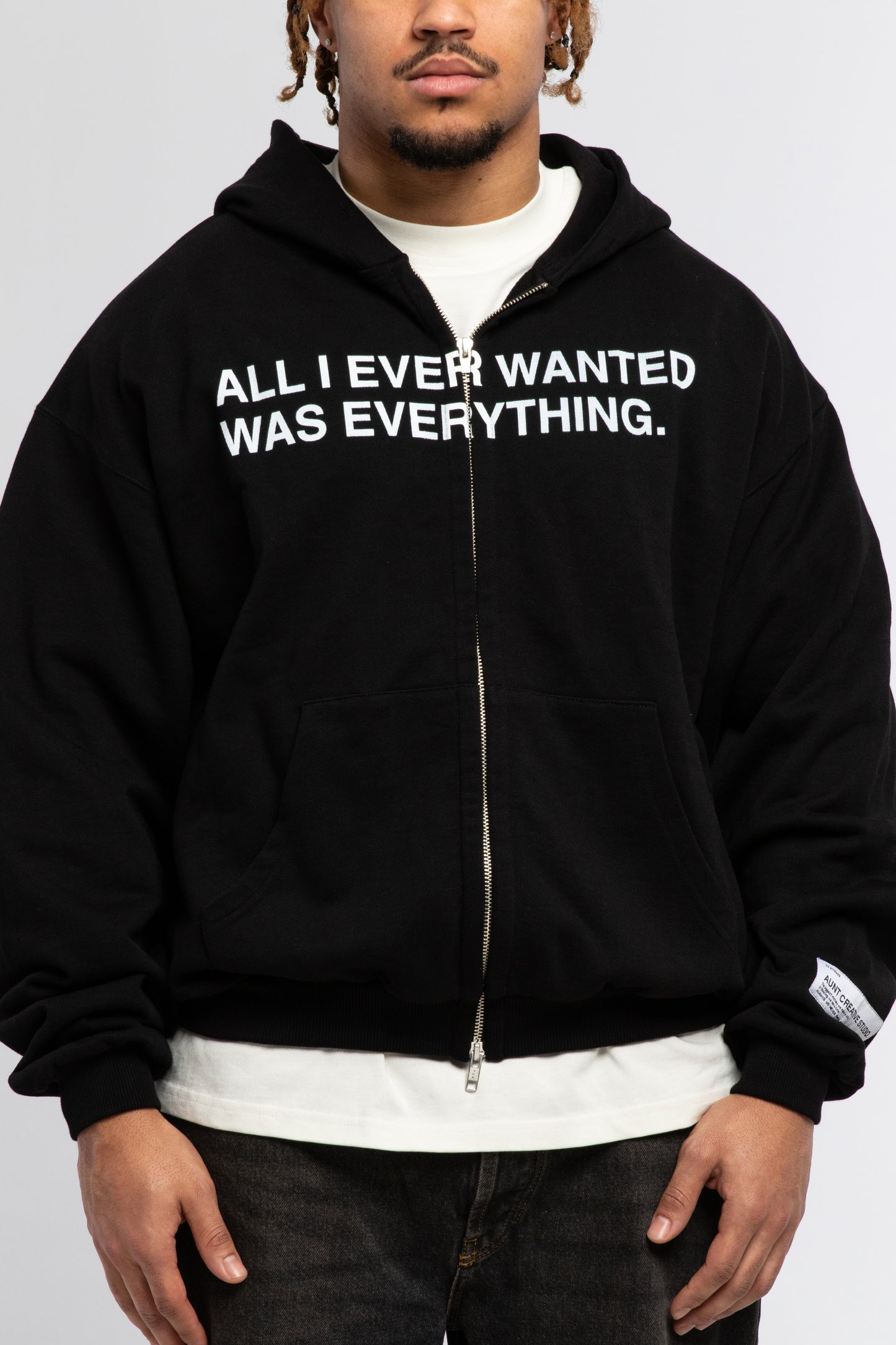 "ALL I EVER WANTED WAS EVERYTHING" zip-through hoodie